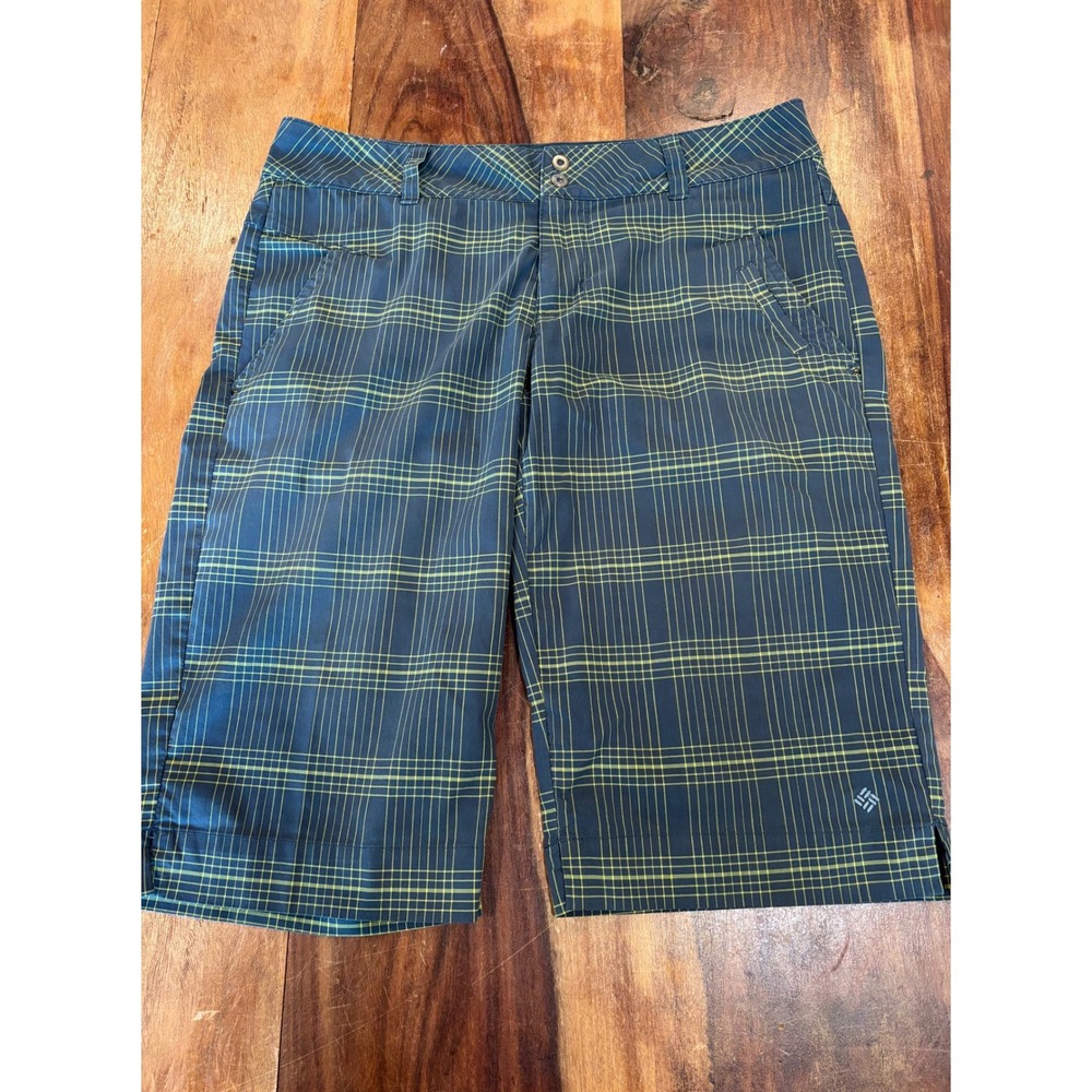 COLUMBIA plaid hiking shorts womens sz 6 blue green outdoor utility knee length